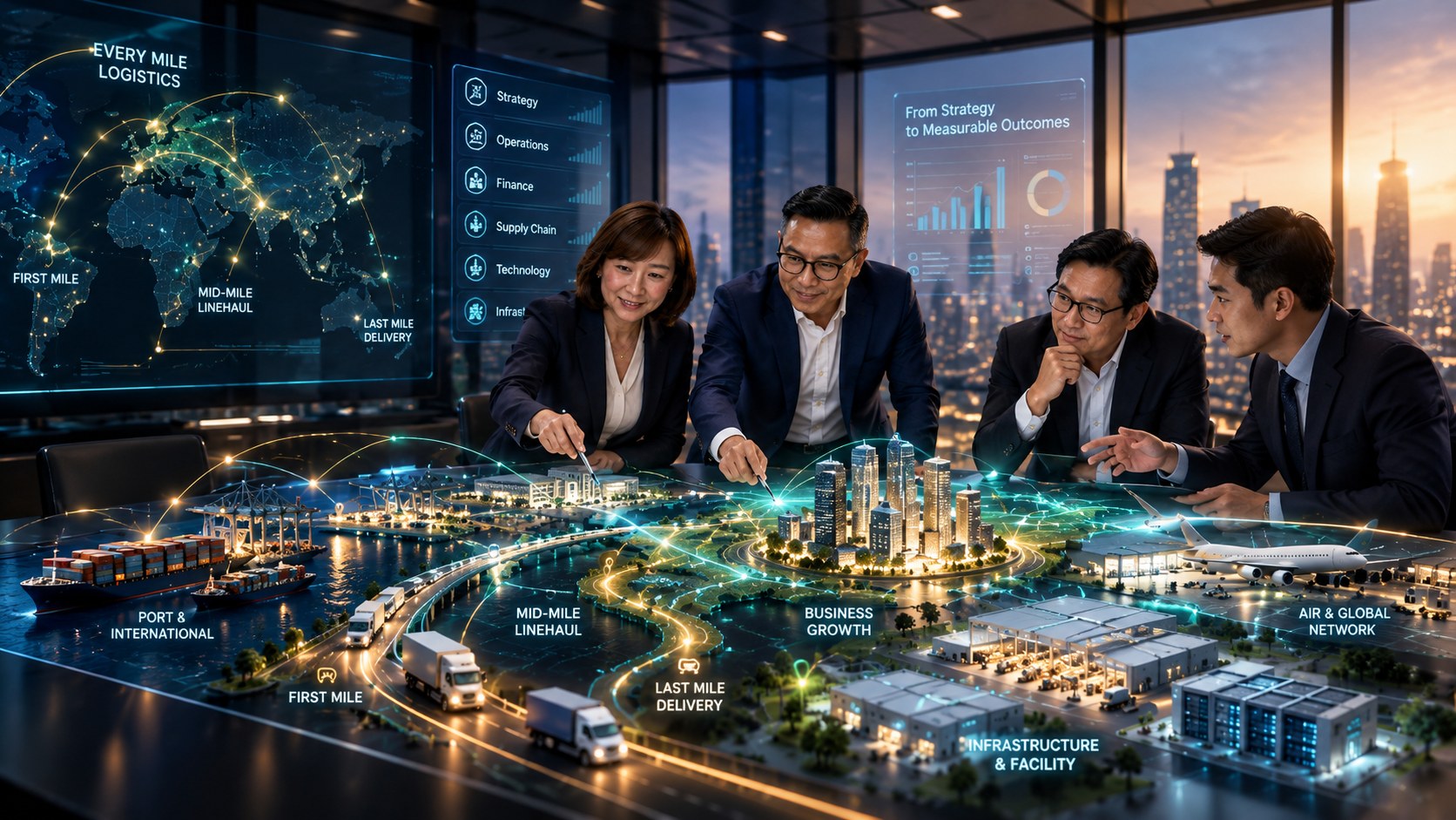 XDMAND team reviewing a connected logistics, infrastructure and business-growth model